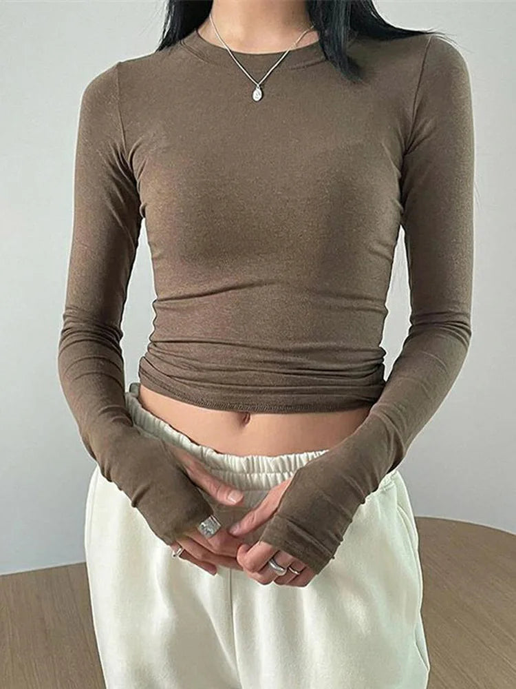 Dozw CN Women Slim Fit Long Sleeve Neckline Tee Shirt