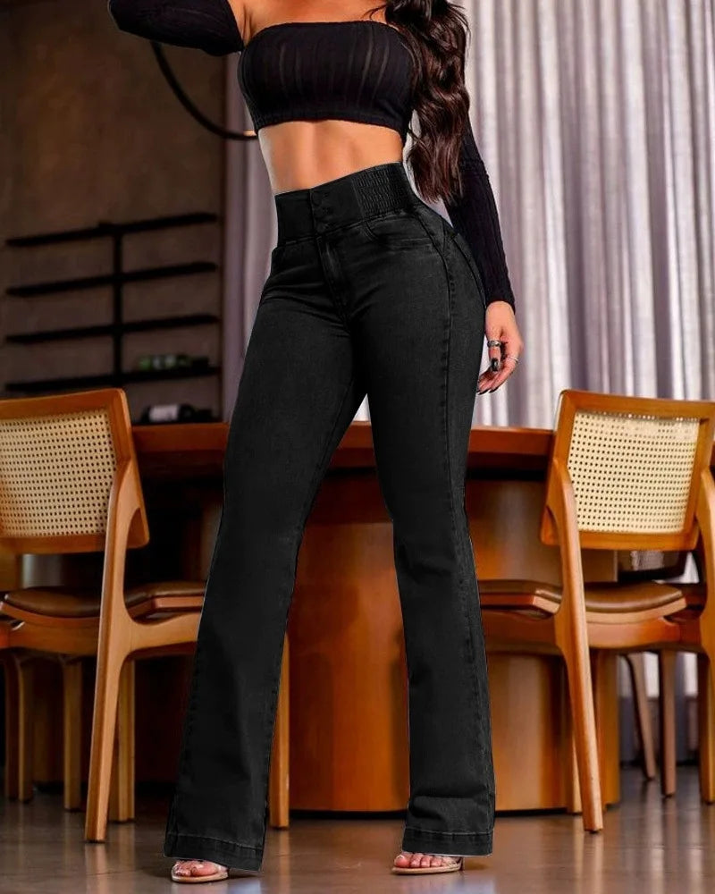 Women High Waist Elastic Denim Jeans Slim Fit Streetwear
