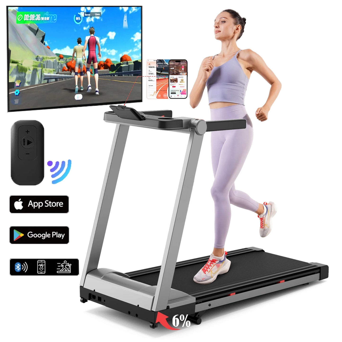 Superun Foldable Incline Treadmill Walking Pad With Touch Screen App