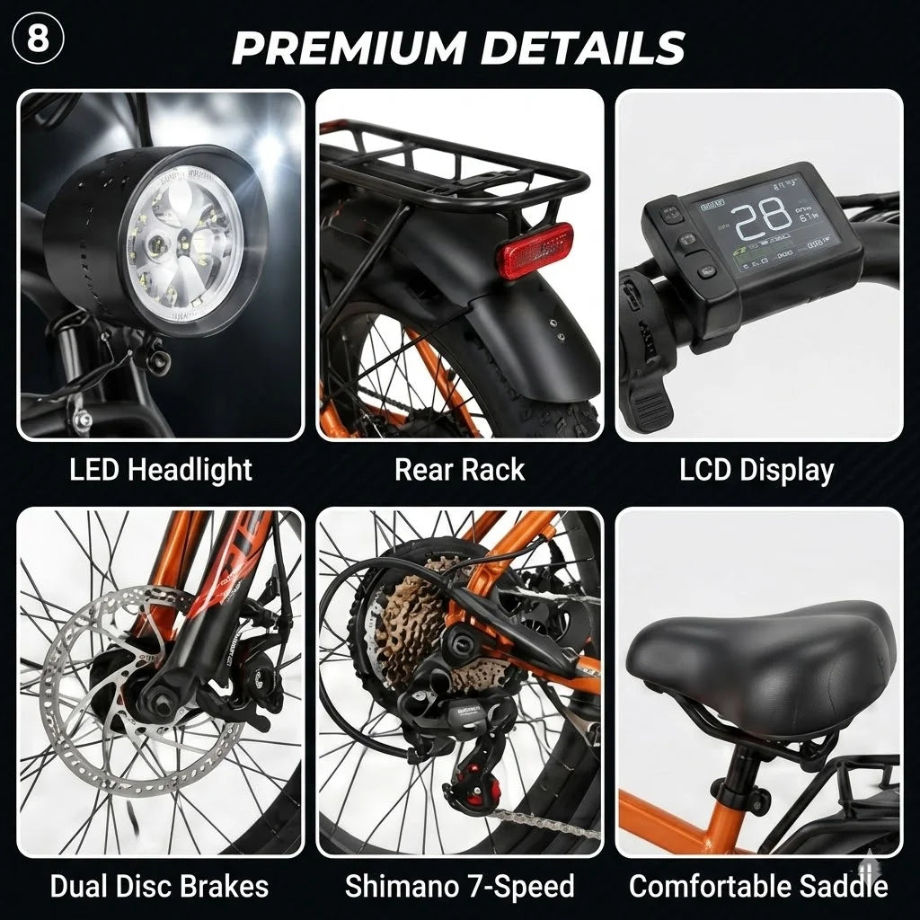 Electric Bicycle 1000W 48V 15Ah Battery Max Speed 28.6 Mph