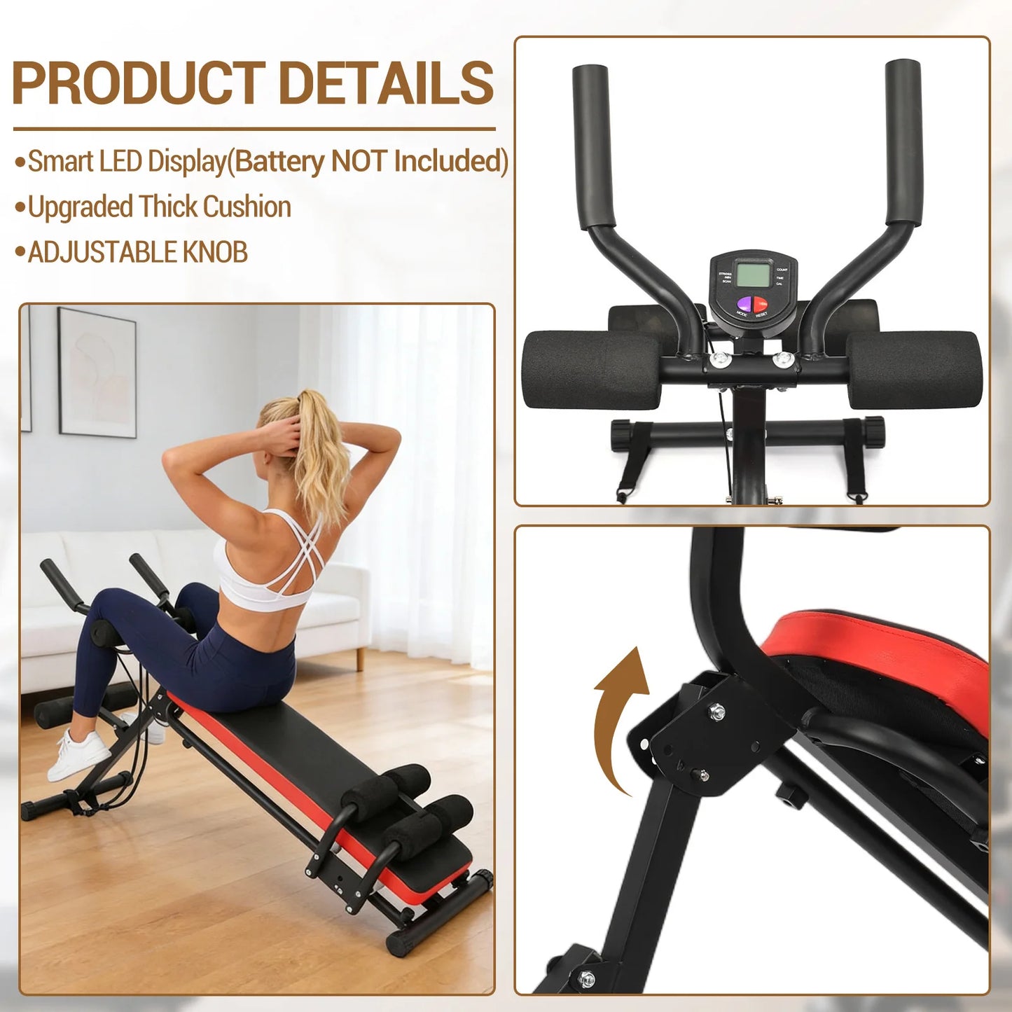 HiMISS Foldable 2-in-1 Adjustable Ab Bench Glider With LCD Display