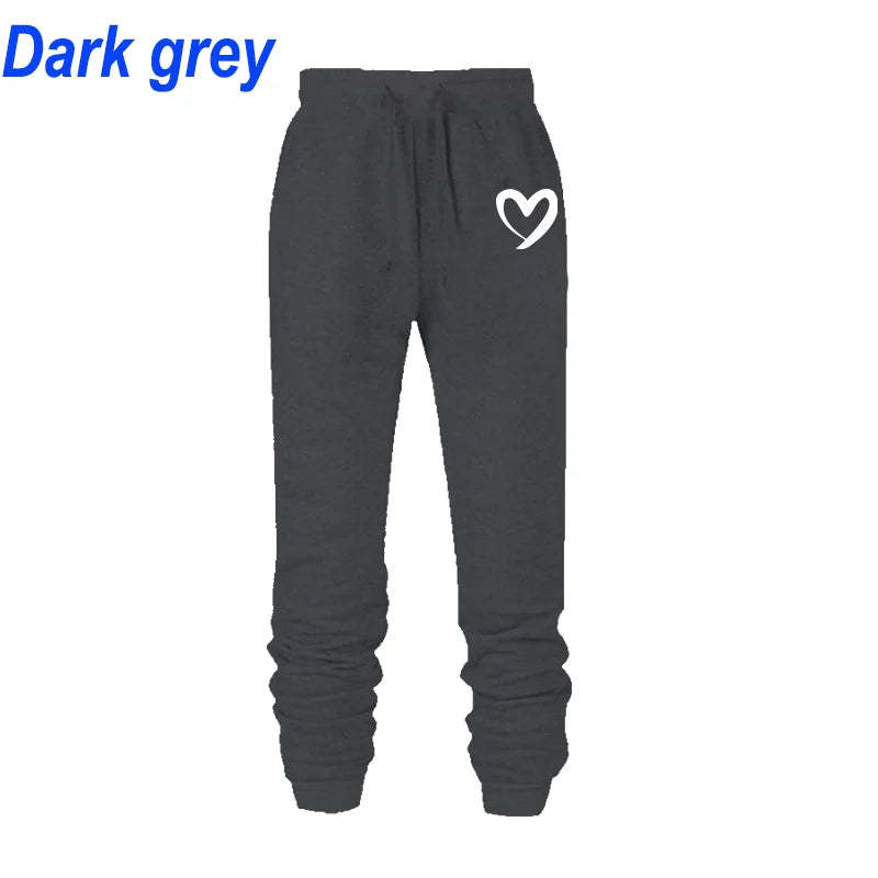Women Heart Print Sweatpants Polyester Blend Jogger Trousers Autumn Winter