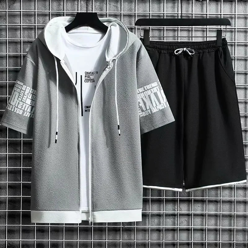 XMSFTD Summer Men's 2 Piece Quick Dry Hooded Sports Set