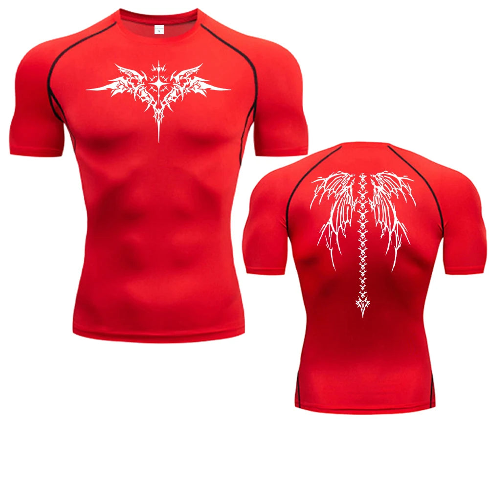 Anime Print Compression Shirt For Men Quick Dry Running Tee