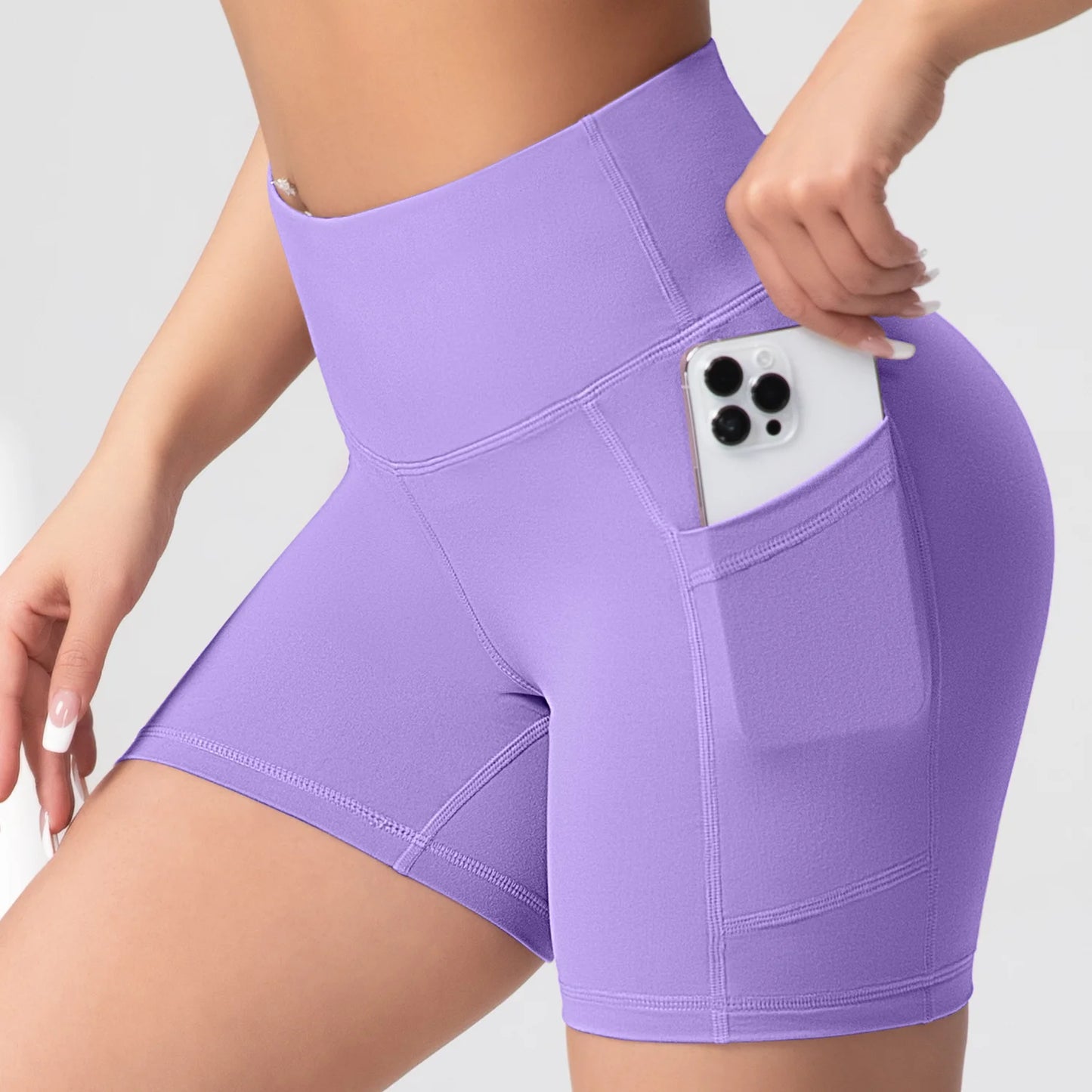 CHRLEISURE Yoga Shorts Pockets High Waist Butt Lifting Fitness