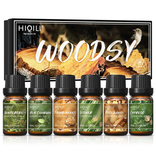 HIQILI Woody Fragrance Oils Set, TOP 6PCS*10mL Gift Set for Aromatherapy Diffuser Humidifier DIY Candles making Homeade Soaps