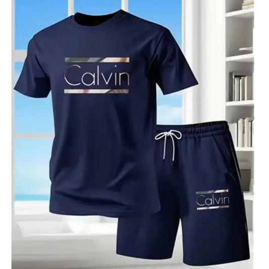 Casual Men's T Shirt Shorts Set With 3D Letter Print