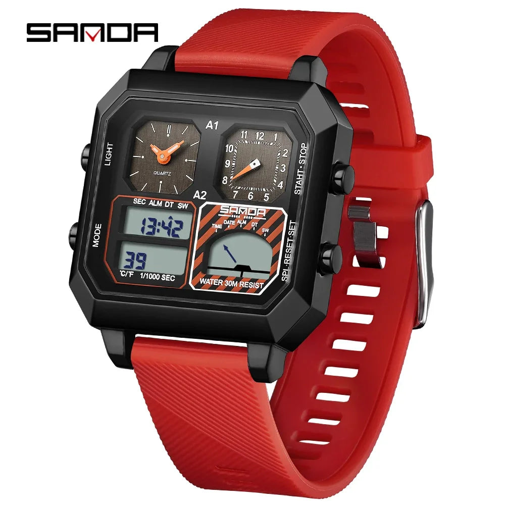 Sanda Men Electronic Watch With Temperature Gauge And Steel Case
