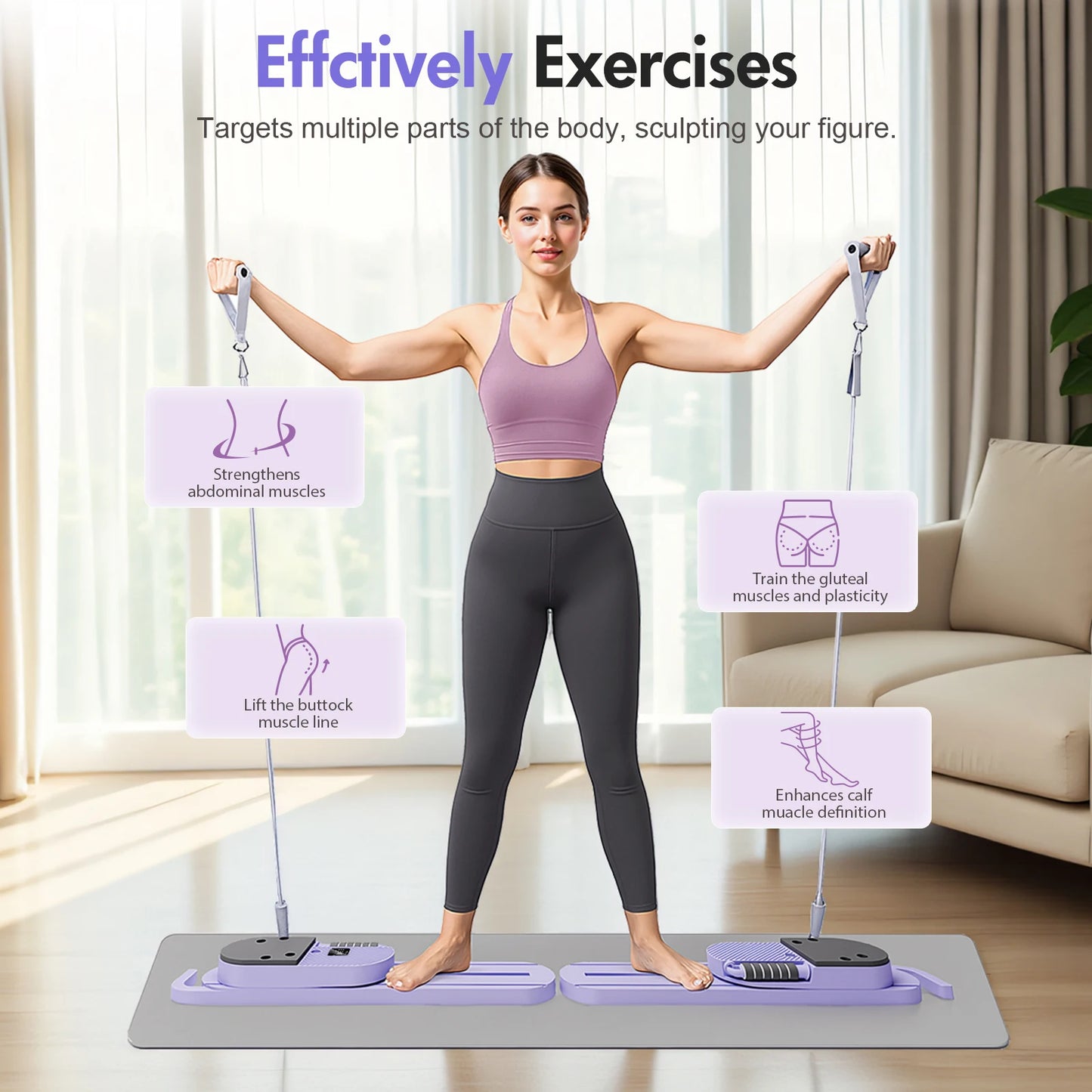 Portable Abdominal Pilates Board With Detachable Resistance Bands