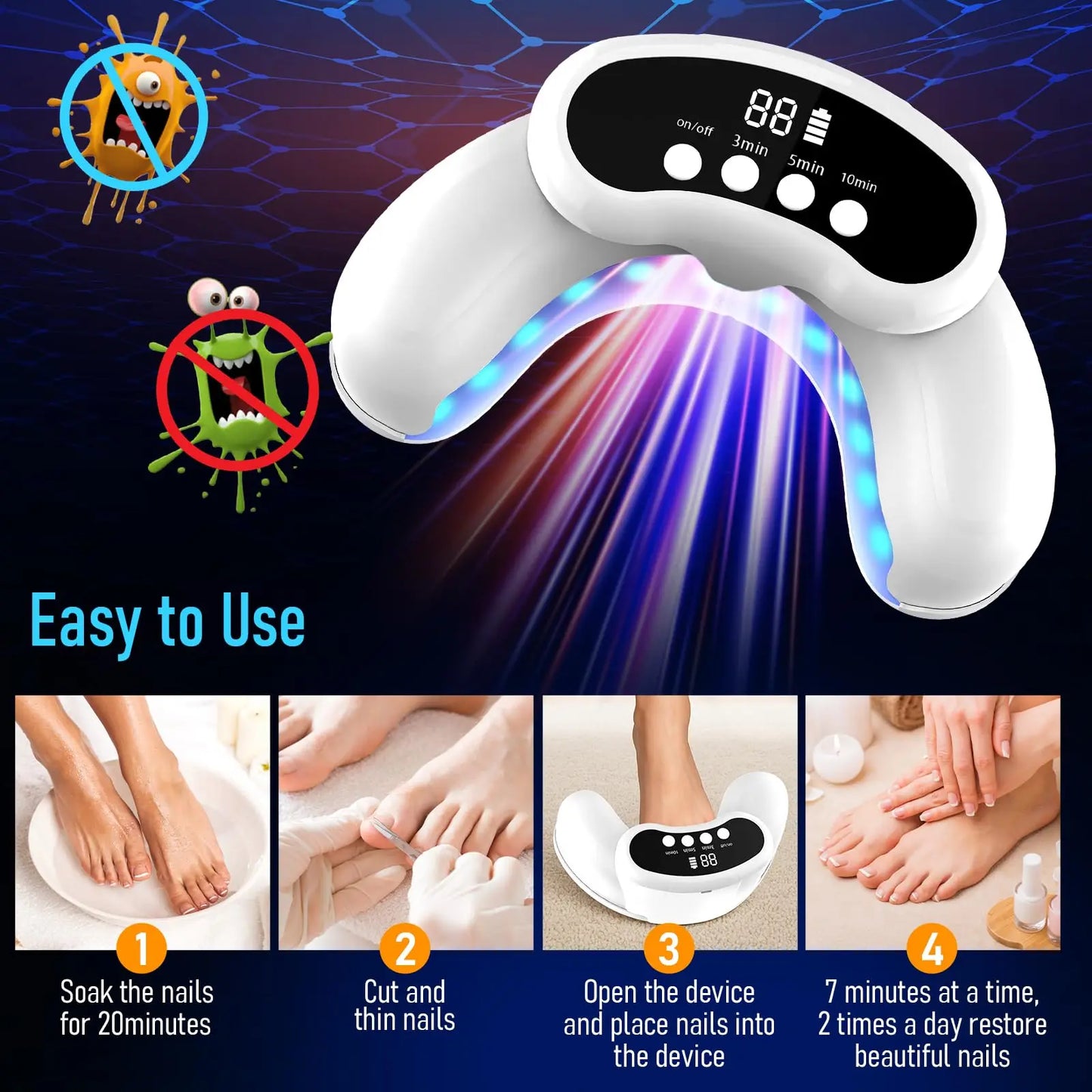 45W Nail Fungus Treatment Device 30 LEDs 470nm 905nmNail Fungus Cleaning for Damaged Discolored Thick Toenails&Fingernails