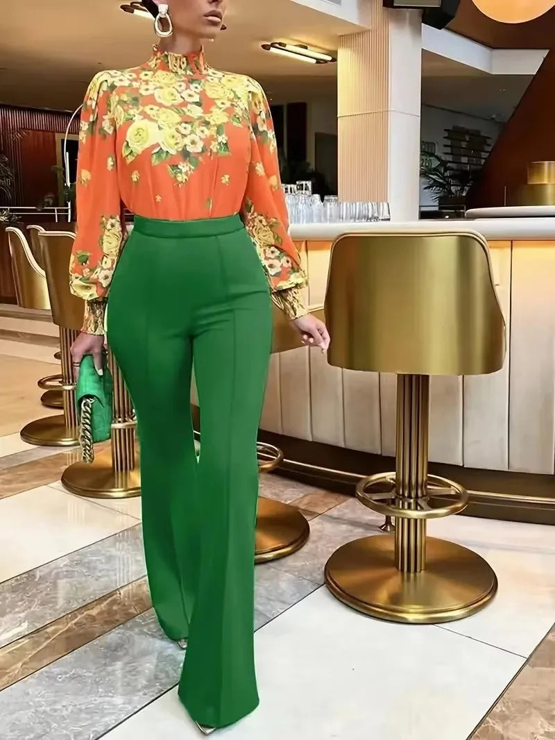 Ladies' Slim Fit Bell Bottom Pants High Waist Wide Leg