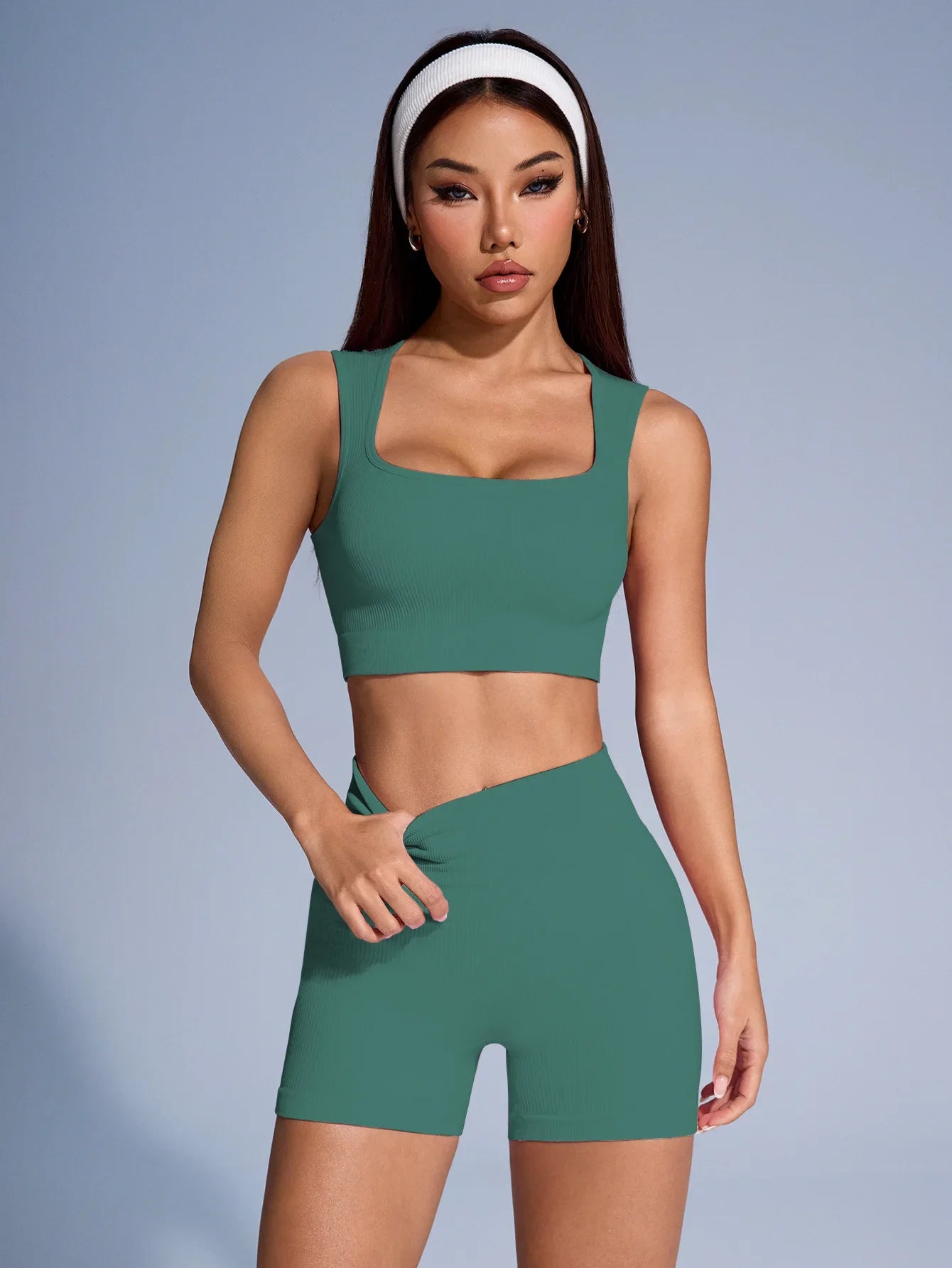 Seamless Ribbed Yoga Set Women Two Piece Gym Outfit