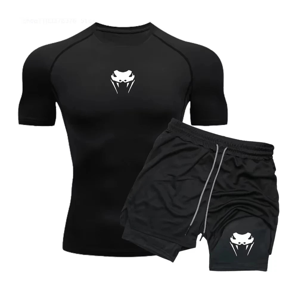Men Quick Dry Compression Running With Short Sleeve Top Shorts
