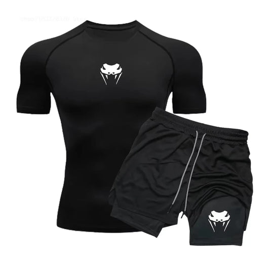 Men Quick Dry Compression Running With Short Sleeve Top Shorts