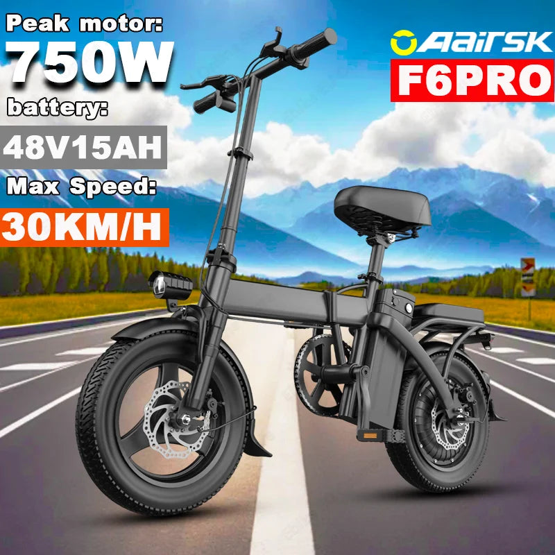 Electric Foldable Bike 750W Peak Motor Removable Battery LCD Display