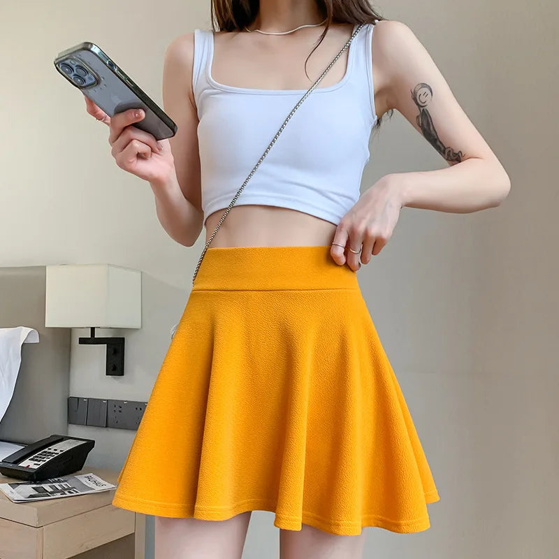 JIAOYIFEN Elastic Pleated High Waist Summer Skirt For Women
