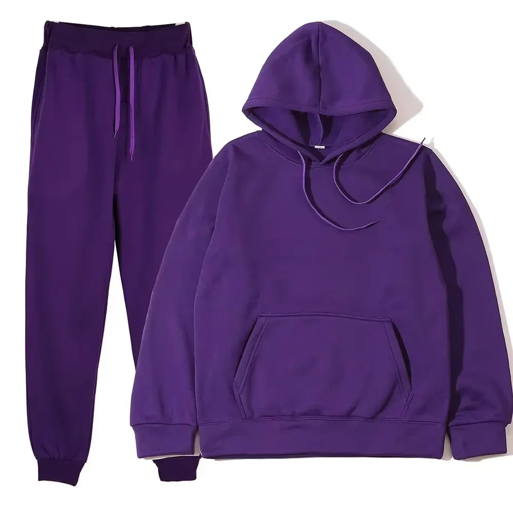 NONECN Winter Women Tracksuit Set Hooded Sweatpants Two Piece