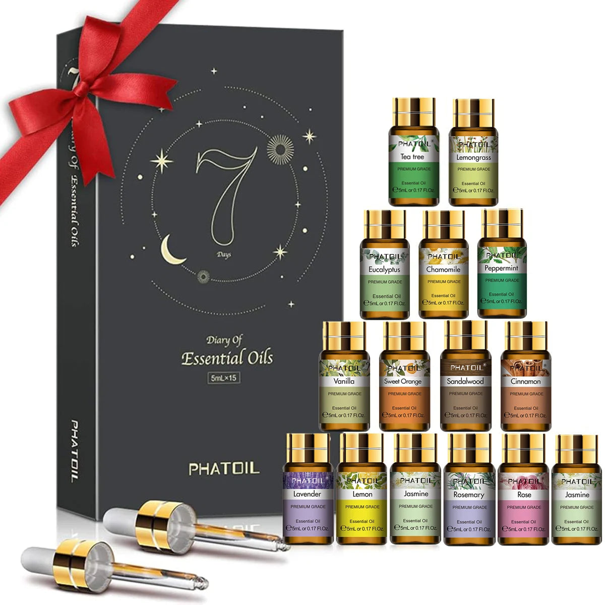 PHATOIL 15PCS Aromatherapy Essential Oil Set For Diffuser-5ml Cinnamon Lavender Eucalyptus Peppermint Lemon Vanilla Aroma Oils