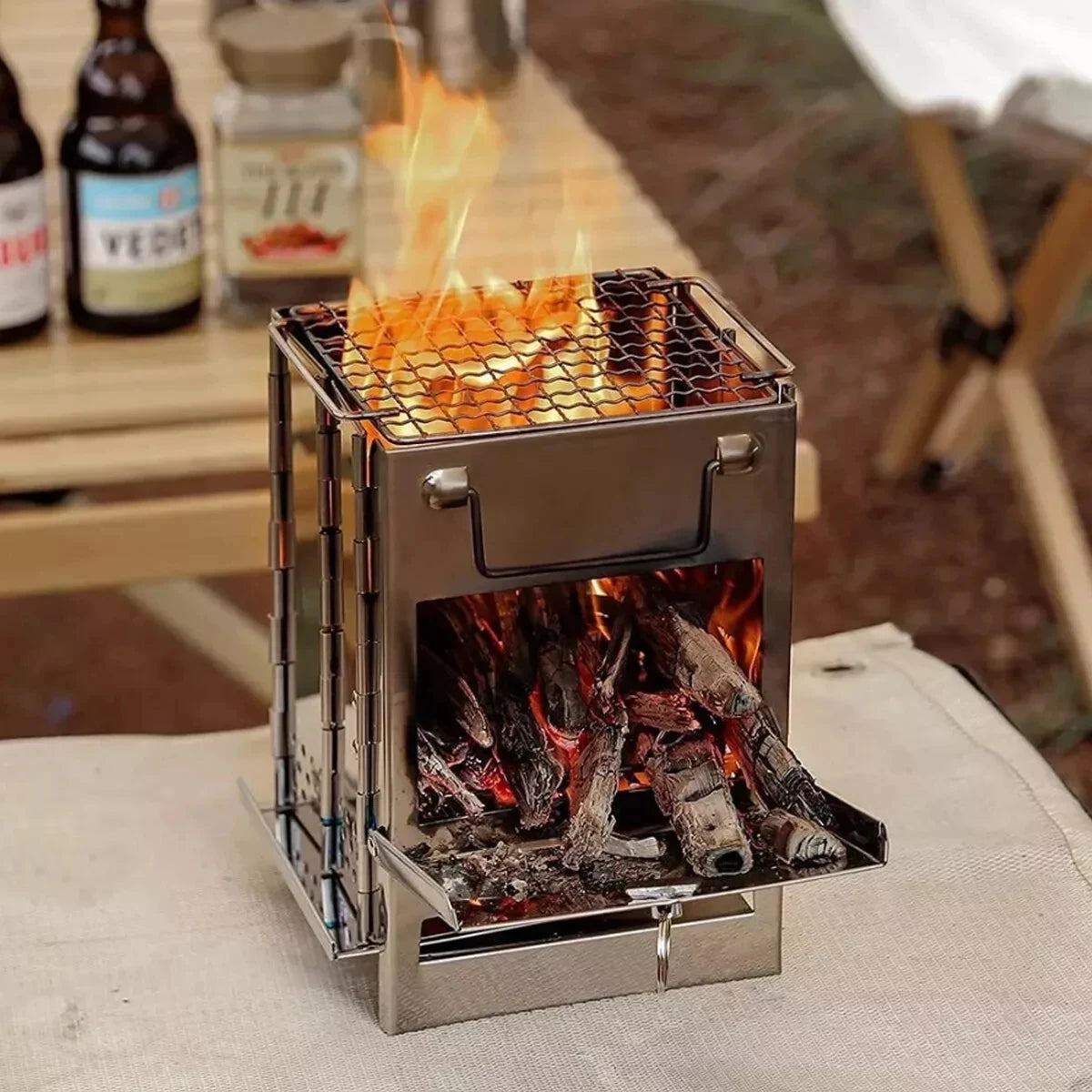 XIAOTREE Stainless Steel Wood Burning Camping Stove Portable Folding