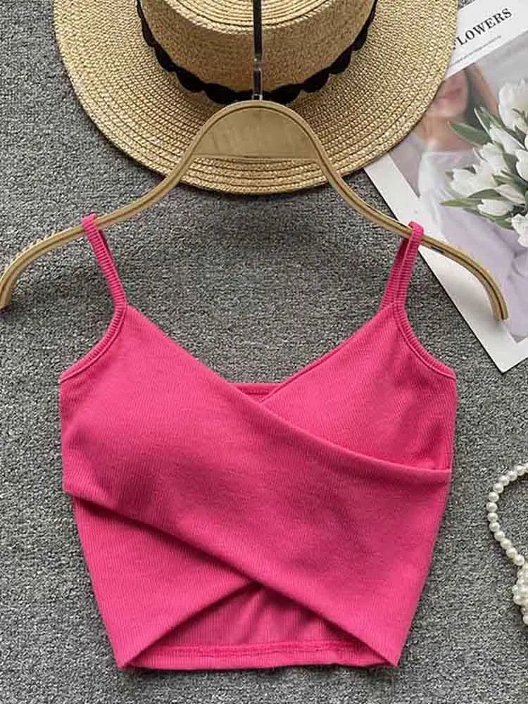 Yezw Irregular Casual Camisole Women Solid Slim Tank Top Strap Design