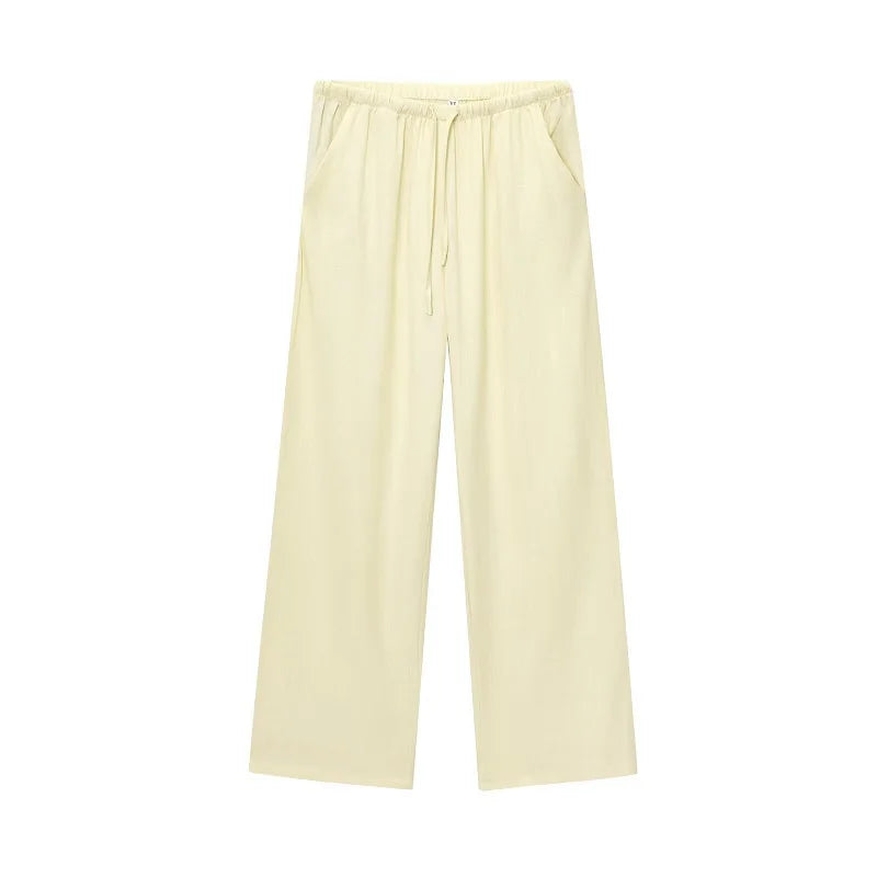 Mujer Women High Waist Pleated Wide Leg Casual Pants