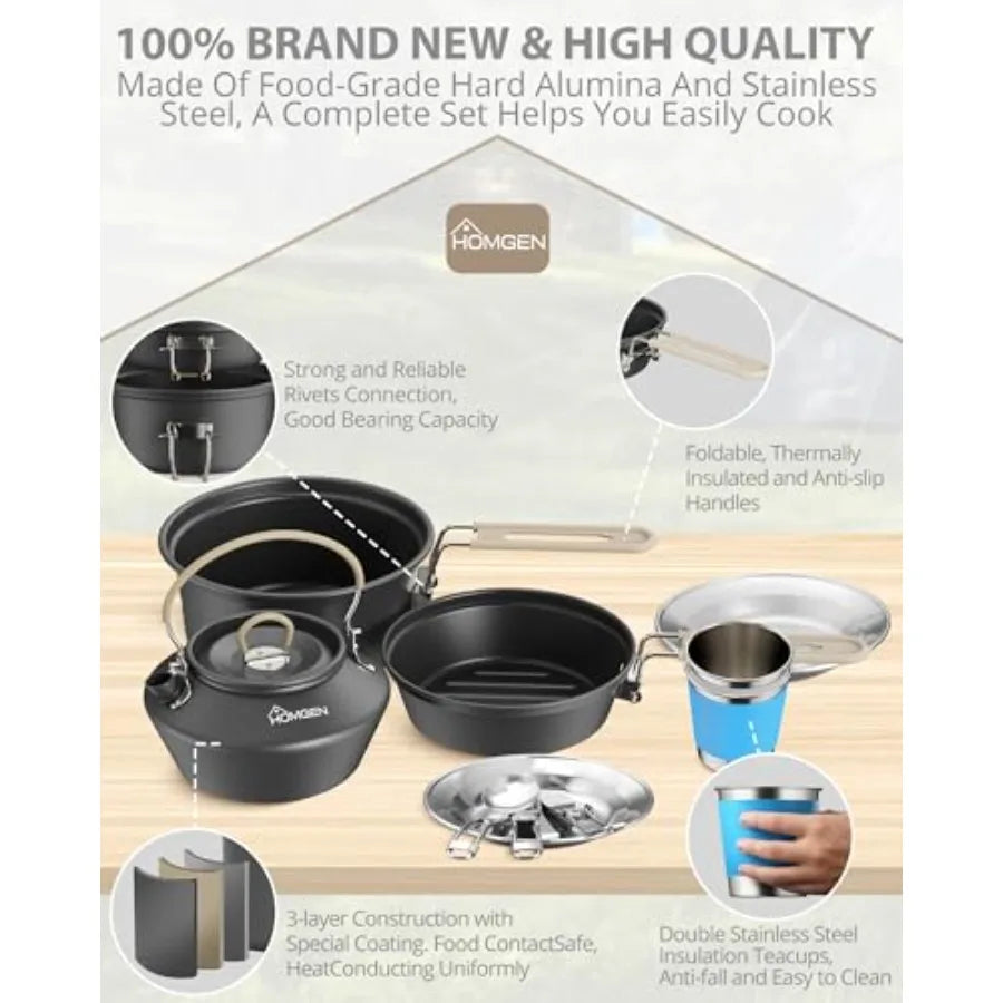 OLOEY Ultralight Anodized Aluminum Camping Cookware Set for Two