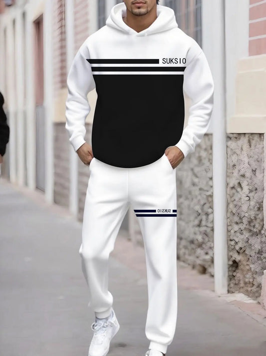 2-piece set, European and American men's fashionable sports long-sleeved top and long pants set