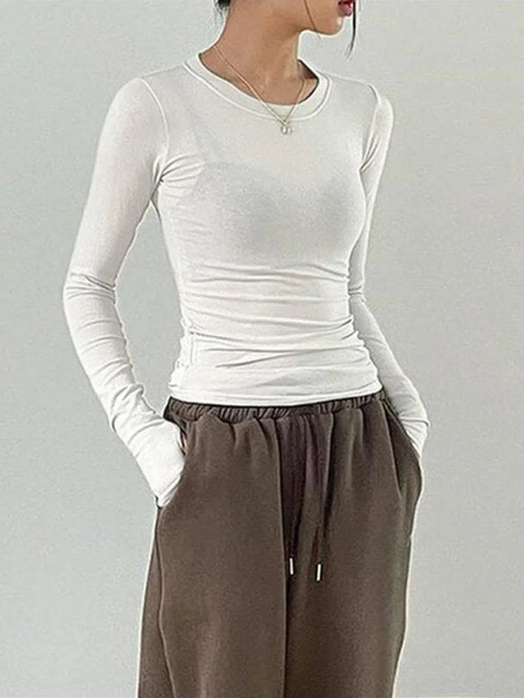 Dozw CN Women Slim Fit Long Sleeve Neckline Tee Shirt