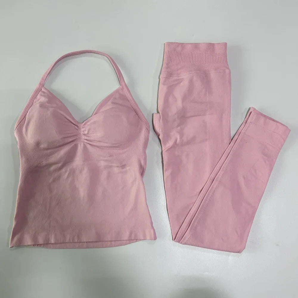 Seamless Gym Set For Women Tank Top And High Waist Scrunch Leggings