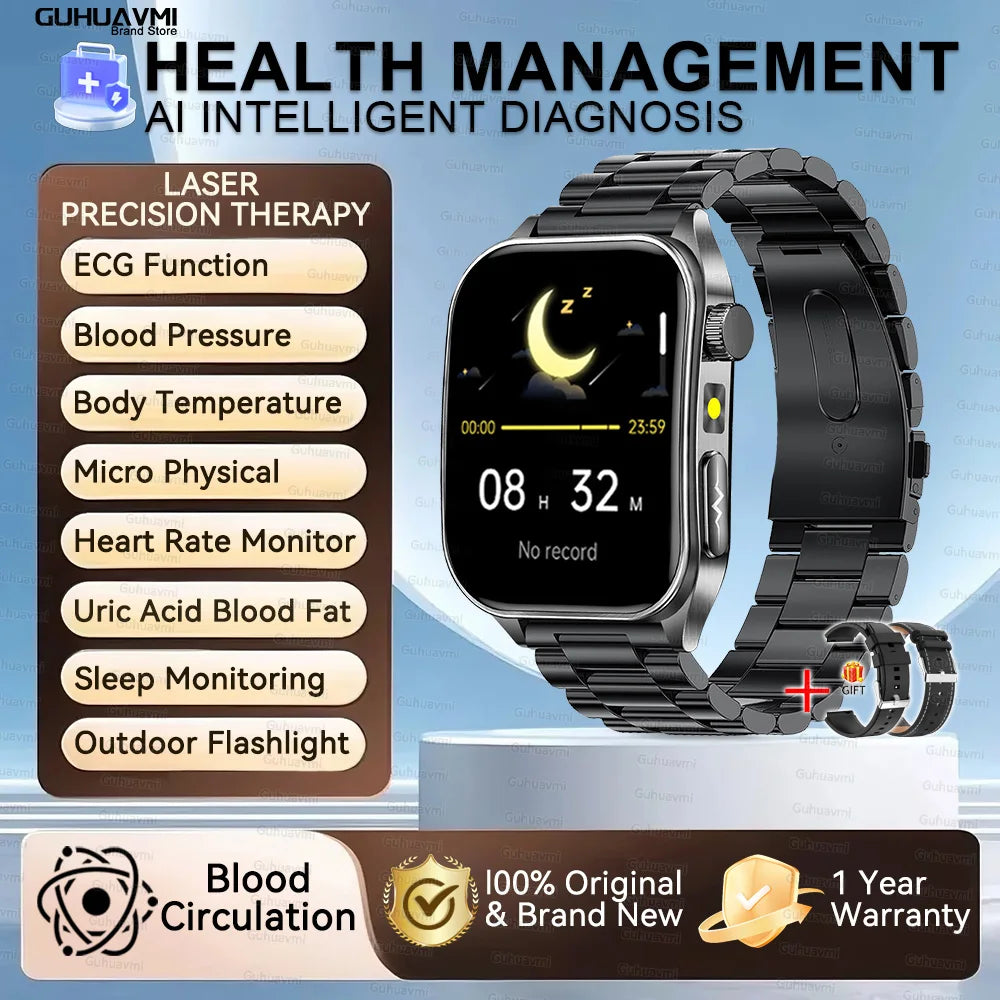 Smartwatch With Laser Therapy ECG Monitor And Blood Oxygen