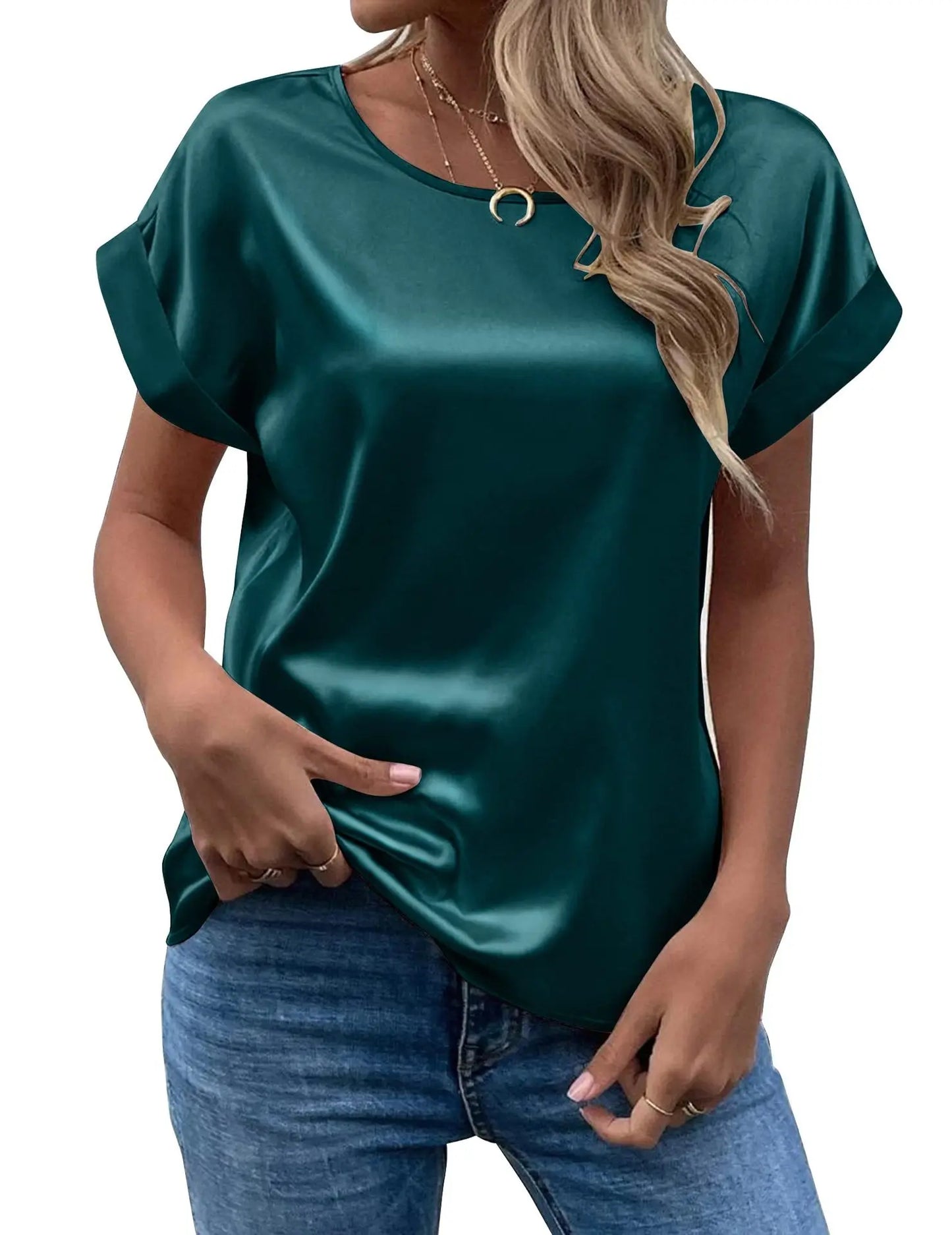 ZOCI Women's Short Sleeve Mercerized Cotton Round Neck Top
