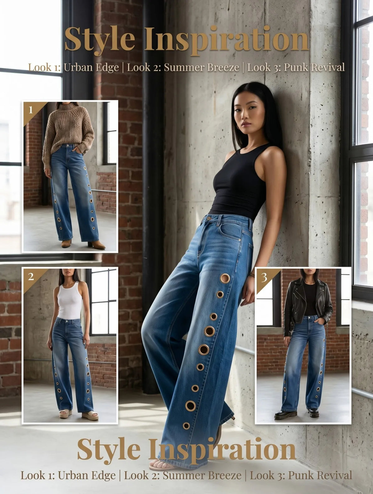Womens Vintage Washed Straight Leg High Waist Denim Jeans