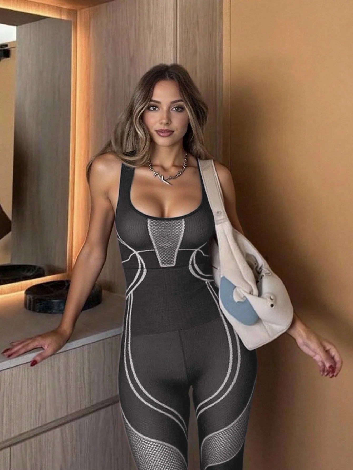 Womens Yoga Jumpsuit Fitness Training Suit Splicing Design