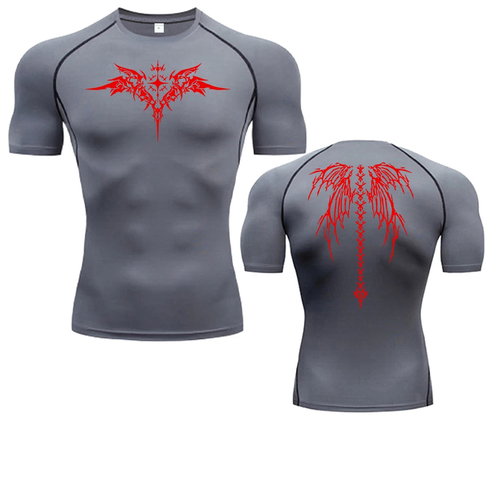 Anime Print Compression Shirt For Men Quick Dry Running Tee