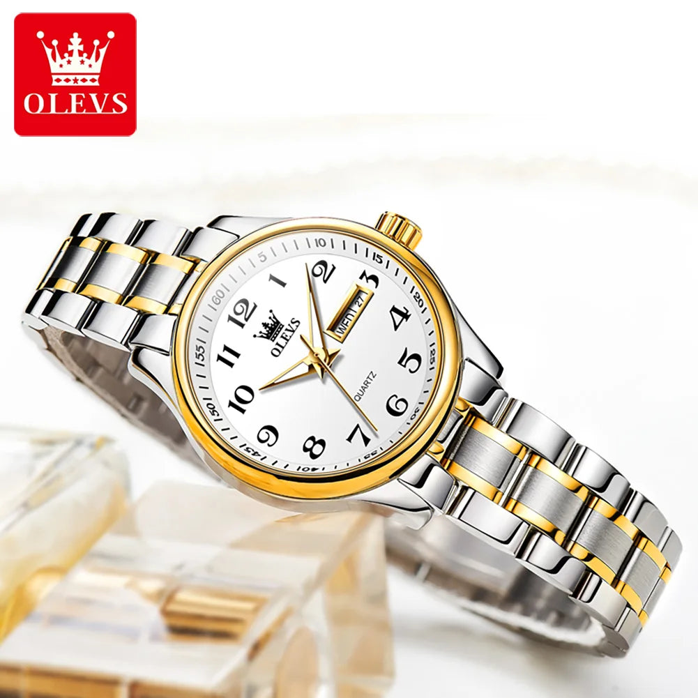 OLEVS Quartz Watch Women Fashion Stainless Steel Waterproof Luminous Luxury