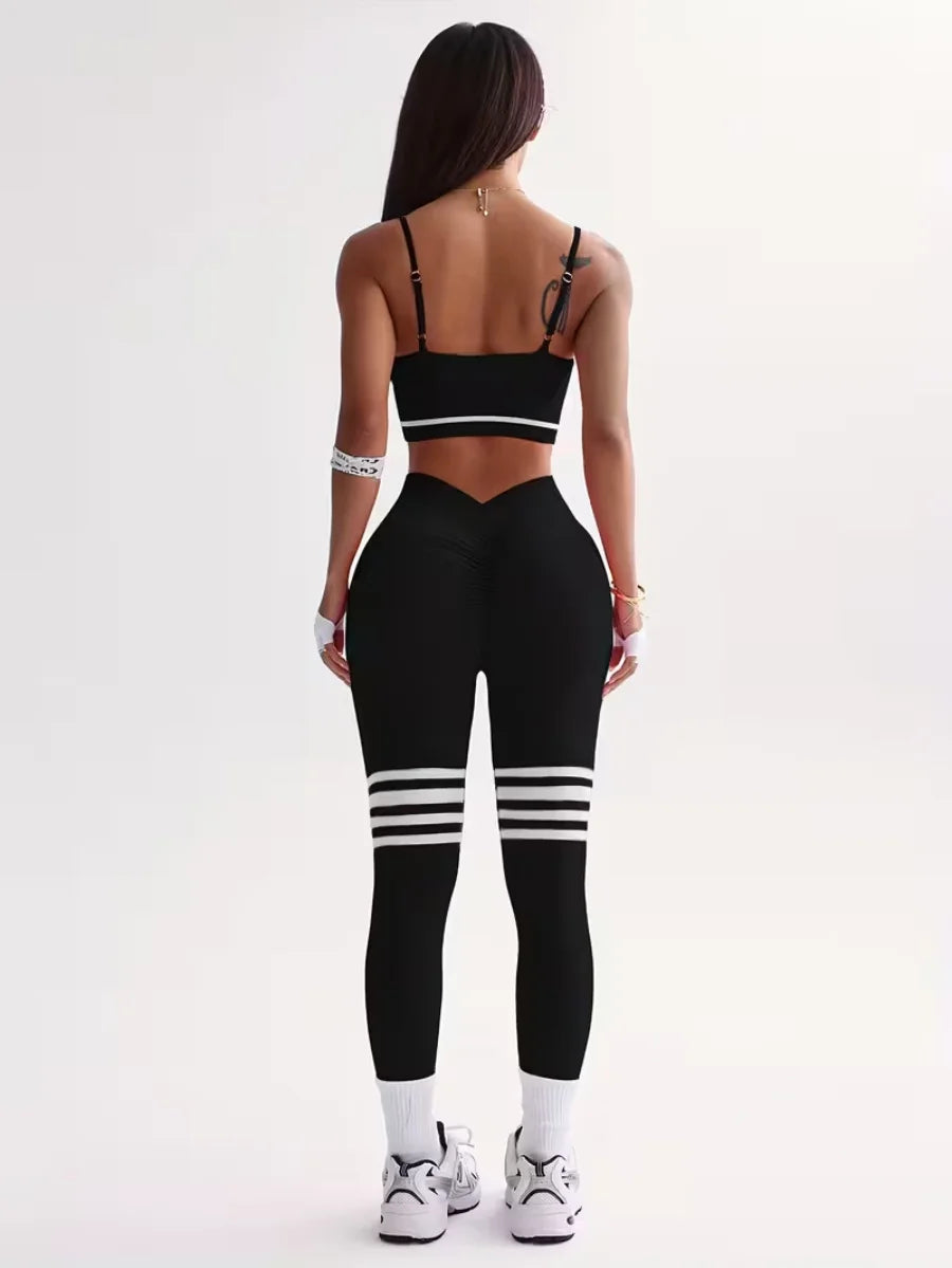 Womens Striped Tracksuit Set Crop Top Leggings Bra