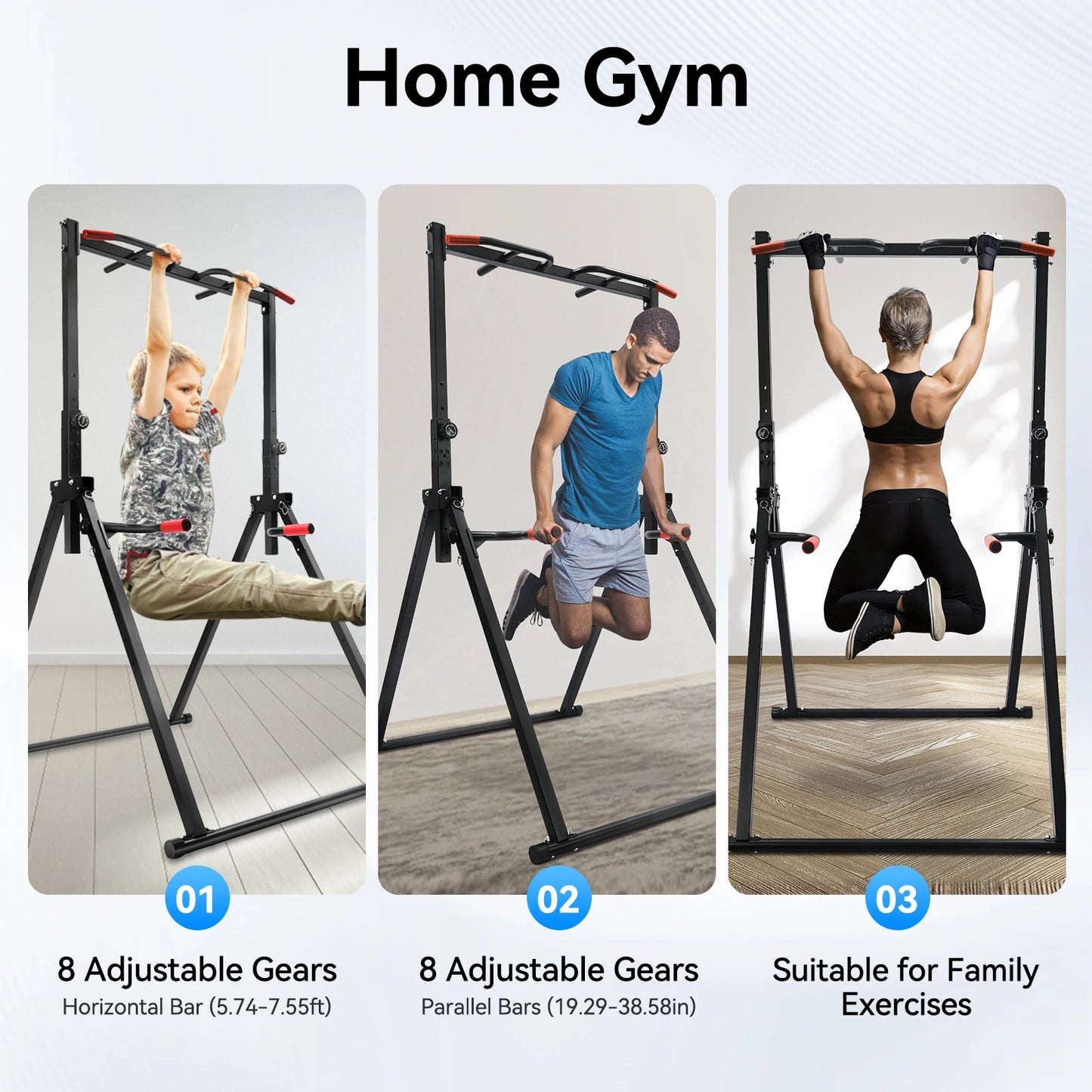 Foldable Adjustable Pull Up Bar With Parallel Bars for Home Gym 200kg