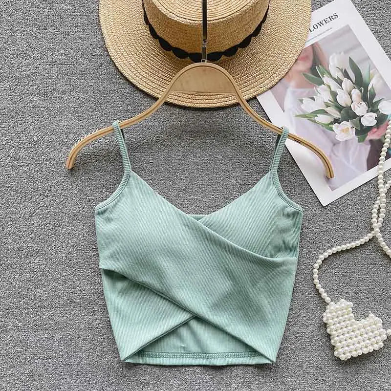 Yezw Irregular Casual Camisole Women Solid Slim Tank Top Strap Design