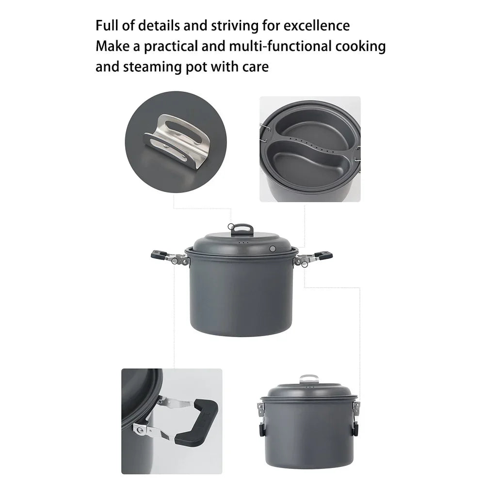 Camping Cookware Aluminum Camping Cooking Set Camp Kitchen  Large Pot for 4-7 People, Ideal for Outdoor, BBQ & Home Use