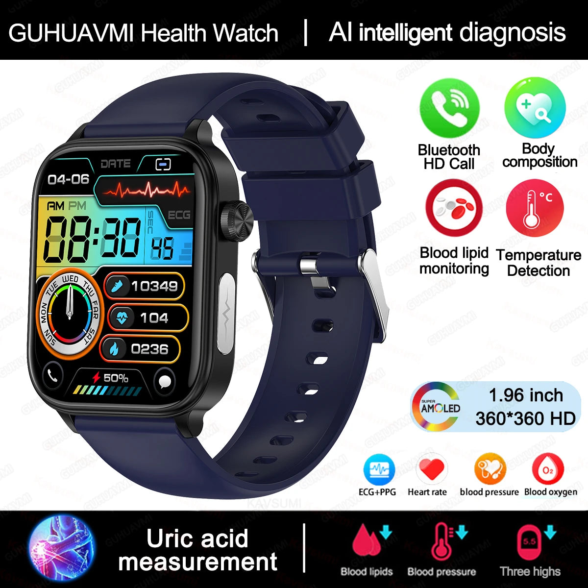 ECG PPG Smart Watch Health Tracker Blood Pressure Lipids