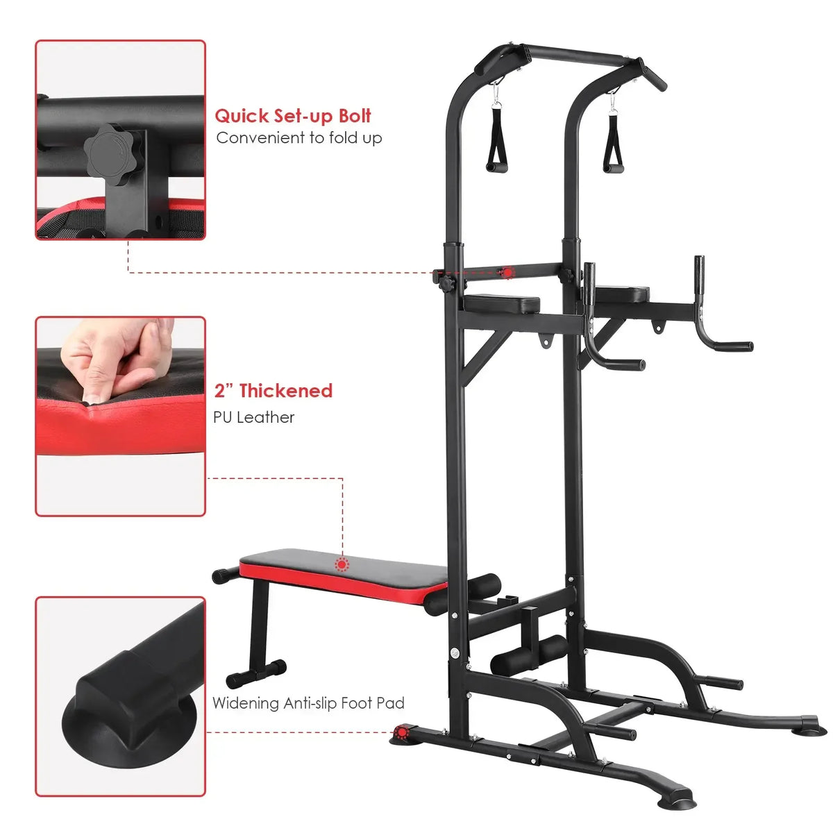 Foldable Power Tower Adjustable Workout Bench 200Kg Gym System