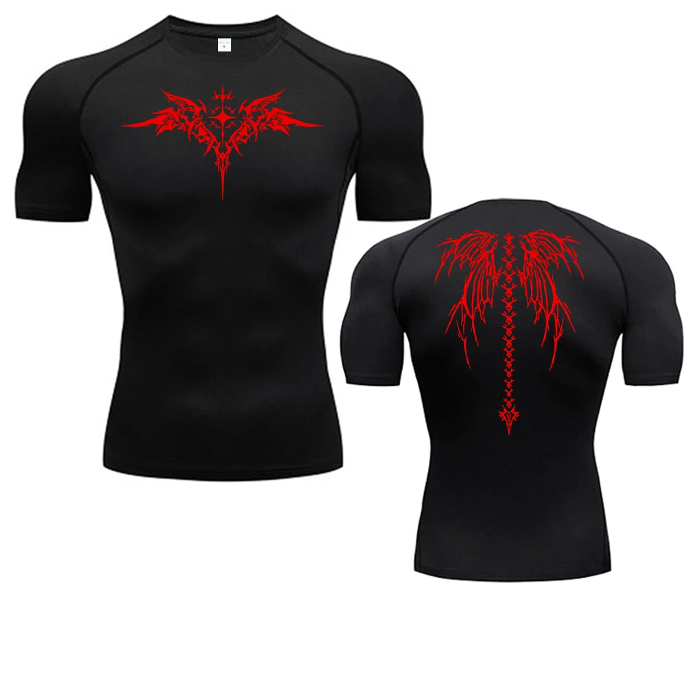 Anime Print Compression Shirt For Men Quick Dry Running Tee