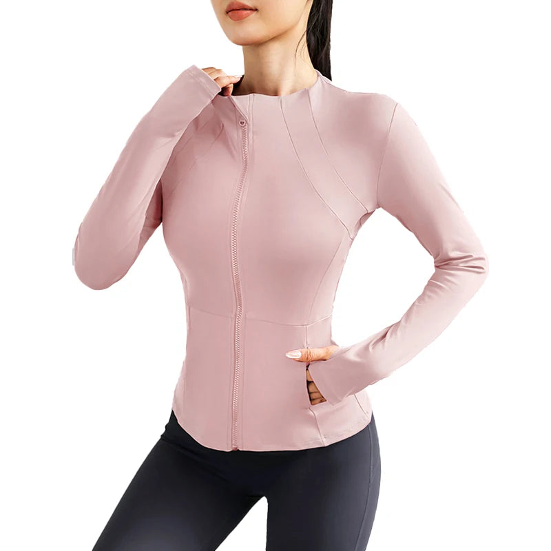 Lightweight Womens Yoga Jacket With Zip Pockets And Thumb Cuffs