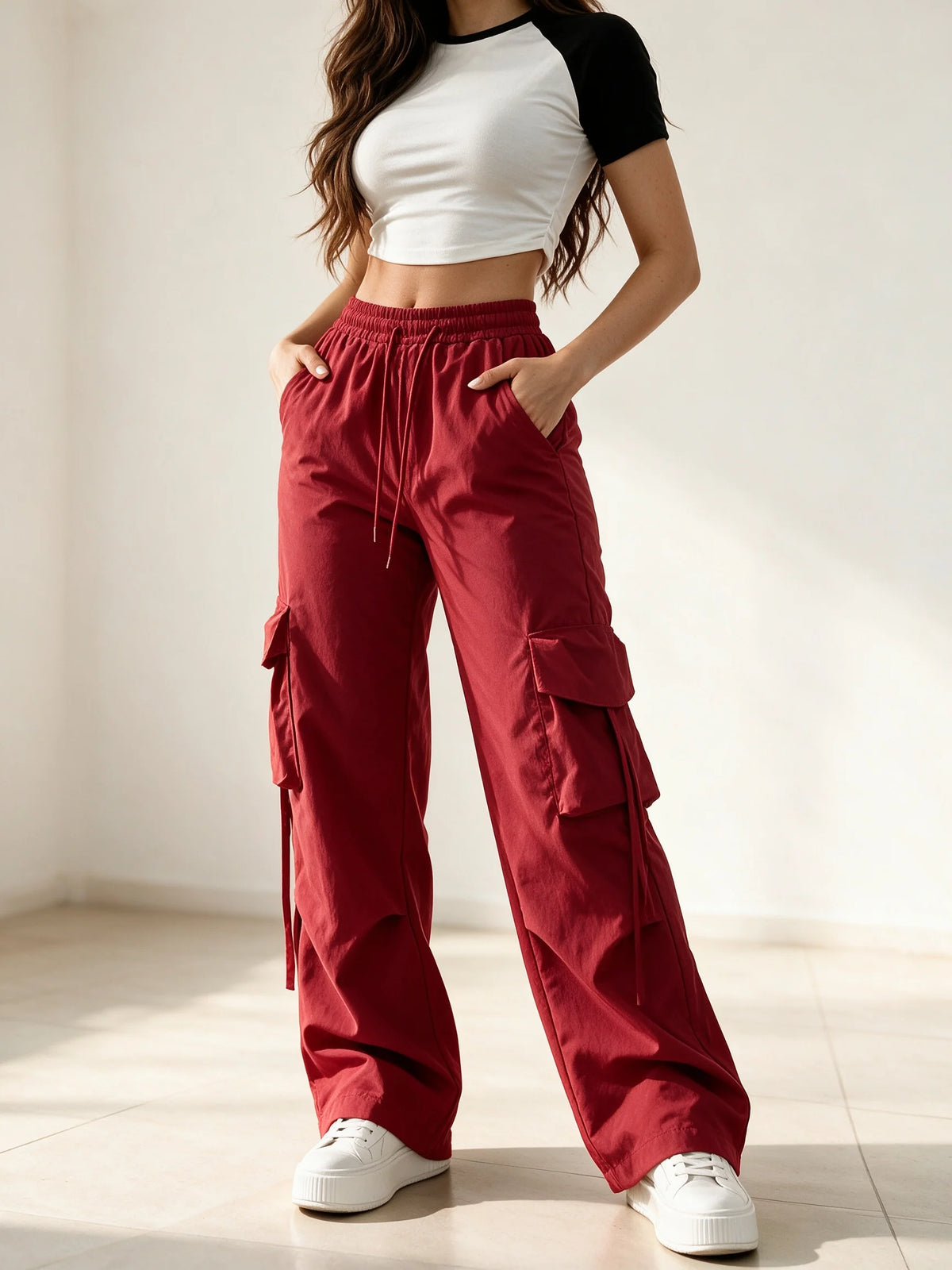 Women's High Waist Cargo Pants Quick Dry Lightweight Elastic Trousers