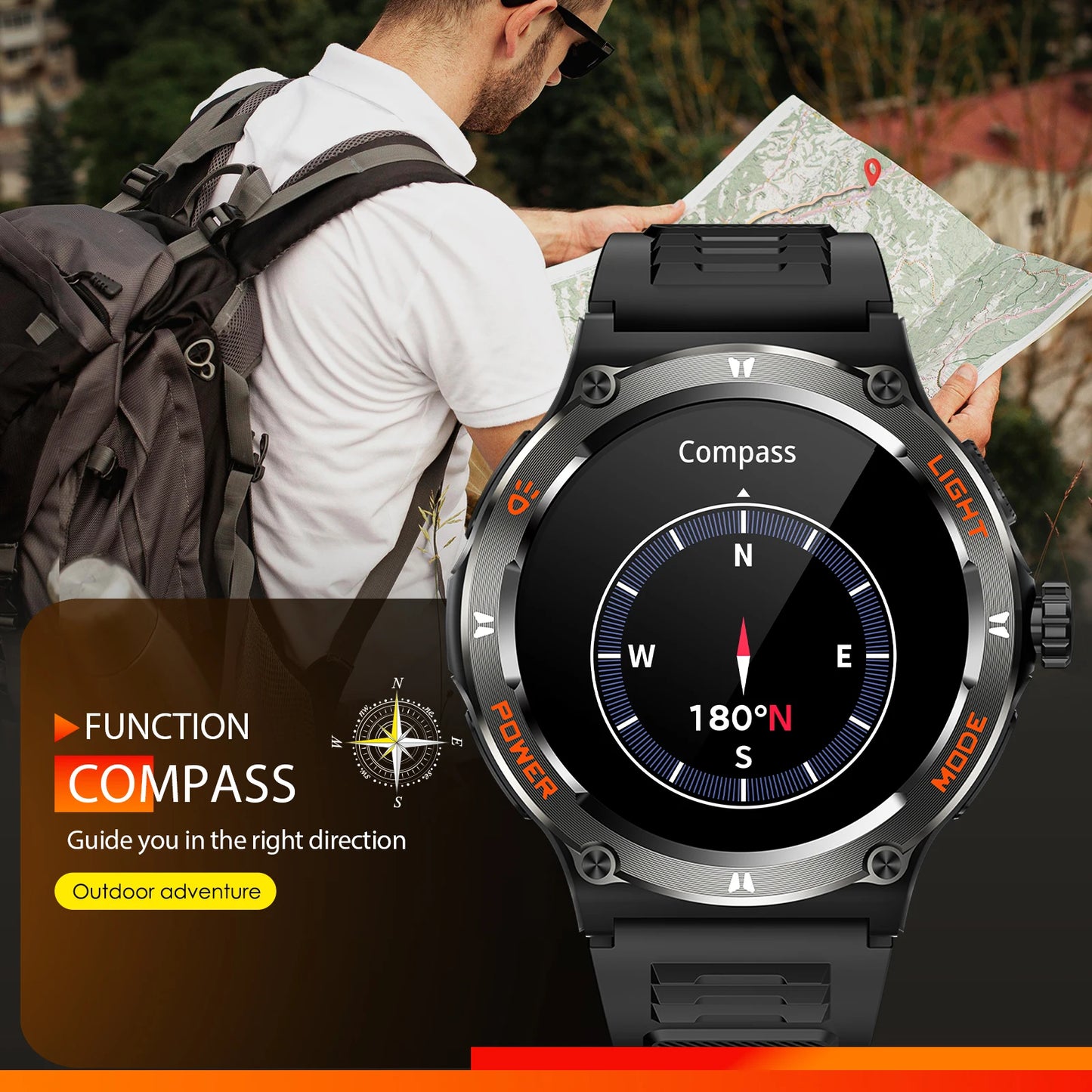 EIGIIS Smart Watch 3ATM Waterproof KT76 Compass And Heart Rate