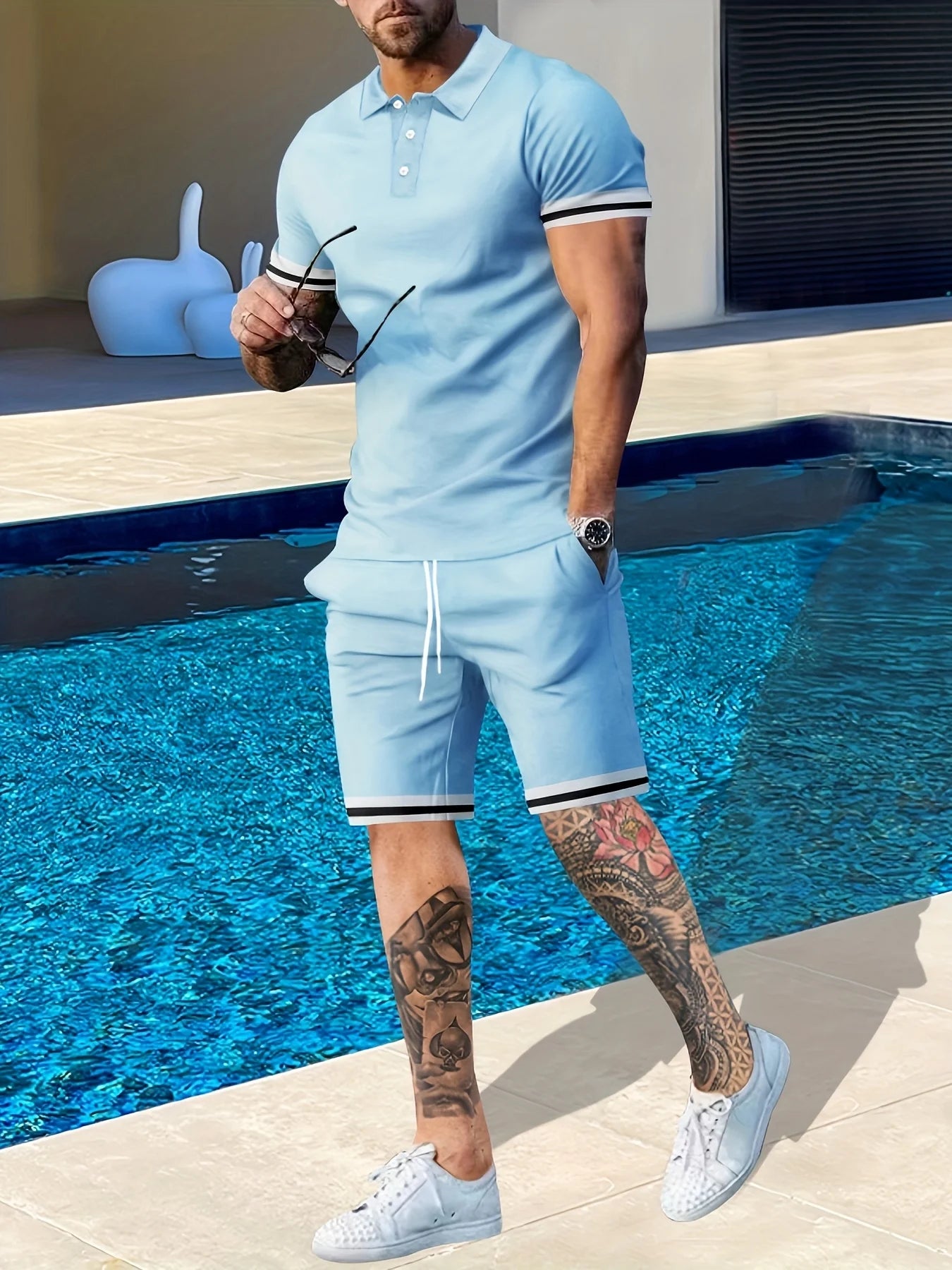 Men's Summer Polo Shirt And Shorts Athleisure Two Piece Set