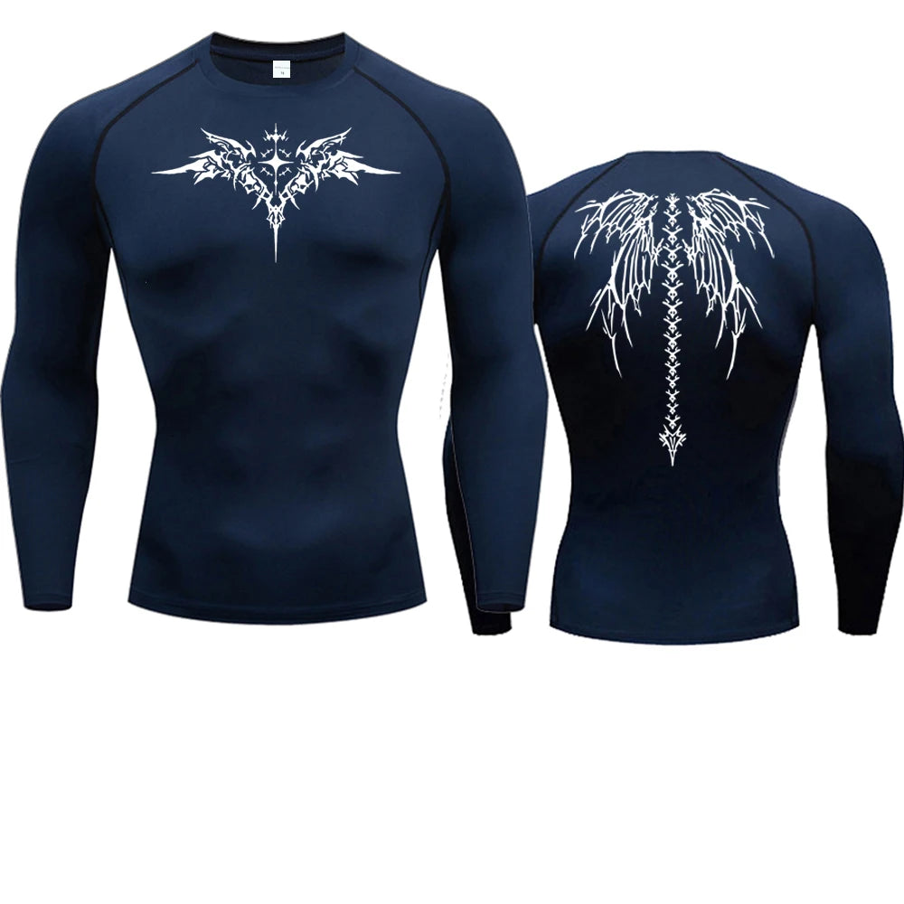 Anime Print Compression Shirt For Men Quick Dry Running Tee