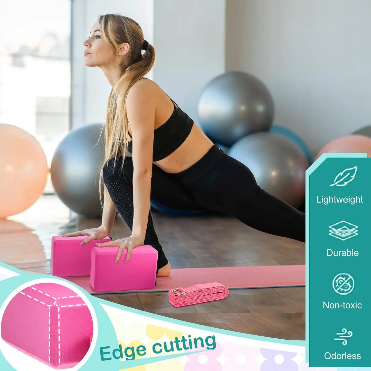 Yoga Blocks And Straps Set EVA Foam Non Slip