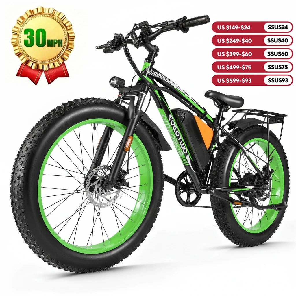 EOEOTWO Fat Tire Electric Bike 48V 20Ah 1000W Motor