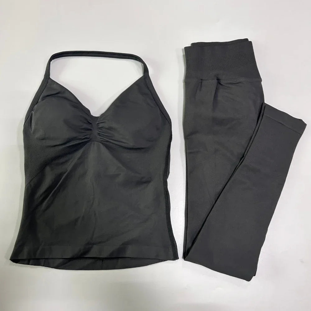 Seamless Gym Set For Women Tank Top And High Waist Scrunch Leggings